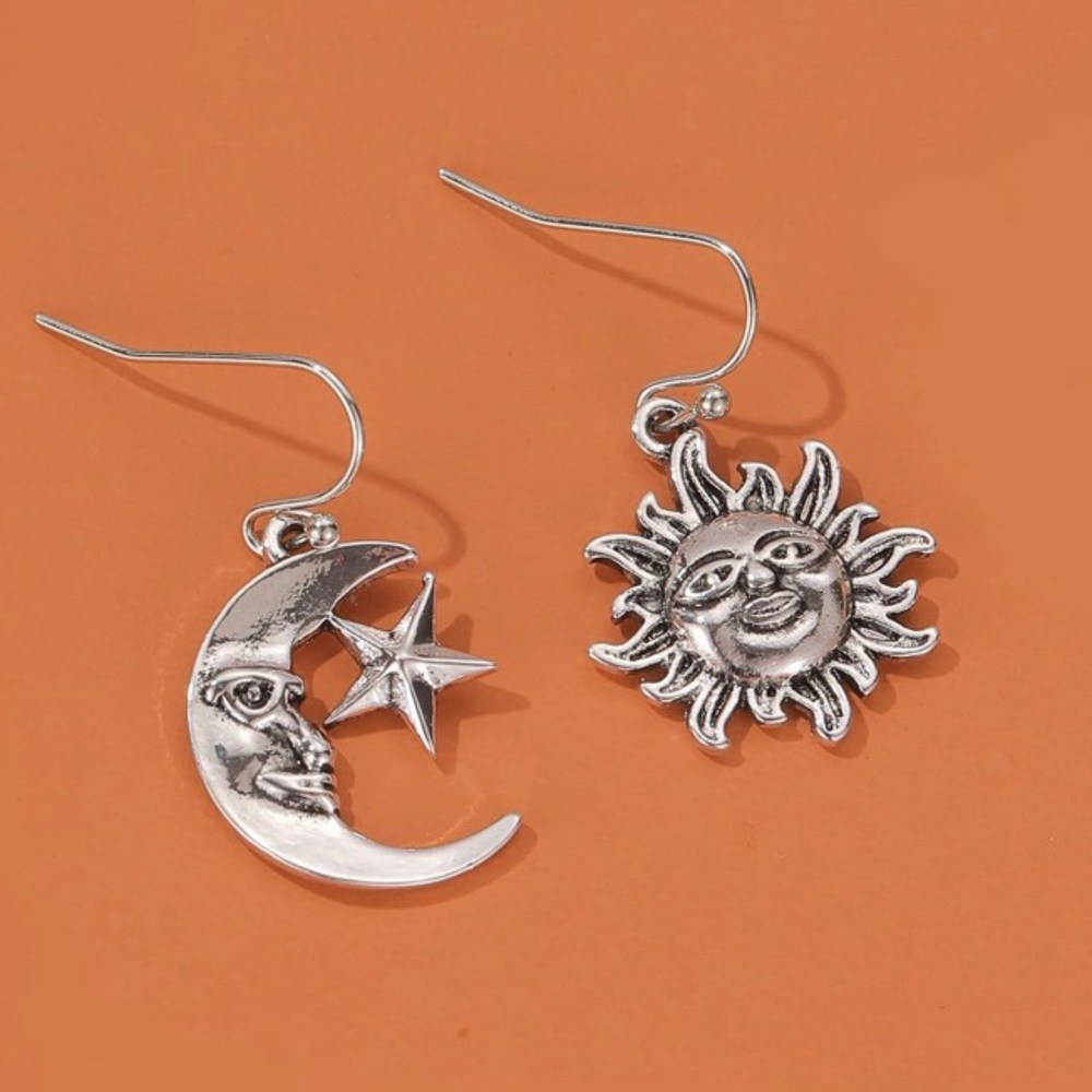 Moon & Sun Charm Drop Earrings